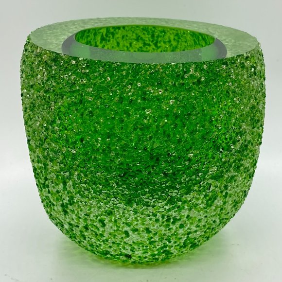MCM OVERSHOT Hand-blown Green Glass Candleholder - Picture 2 of 4
